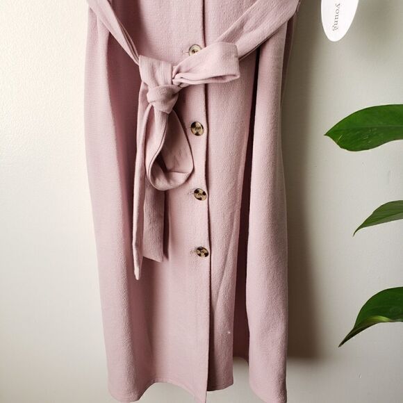 NWT BISHOP+YOUNG pink V neck button down dress - Picture 3 of 7